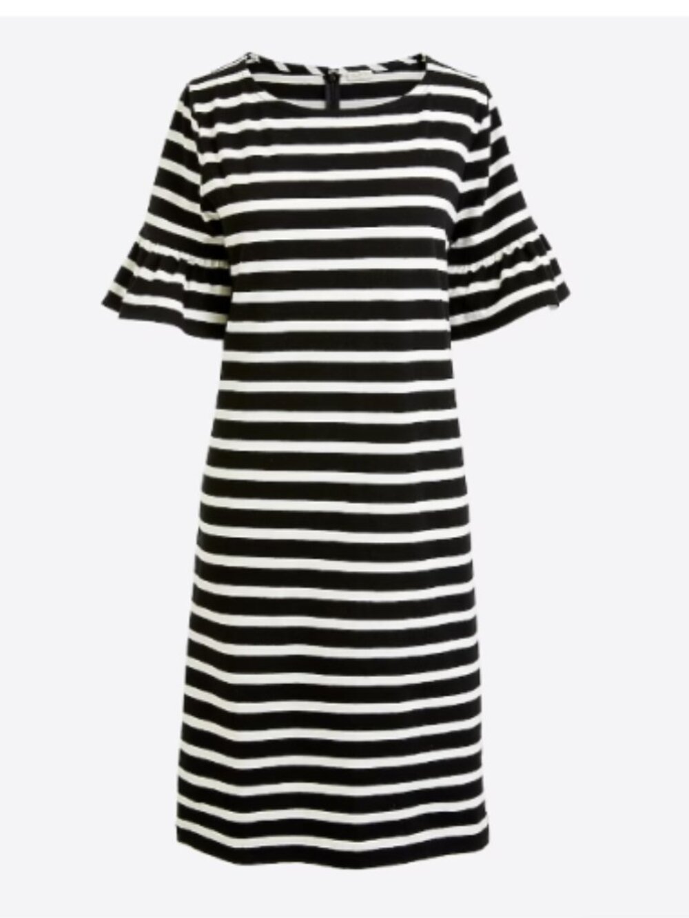 J Crew Factory Ruffle-Sleeve Shift Dress Ivory Black 100% Cotton Size Small